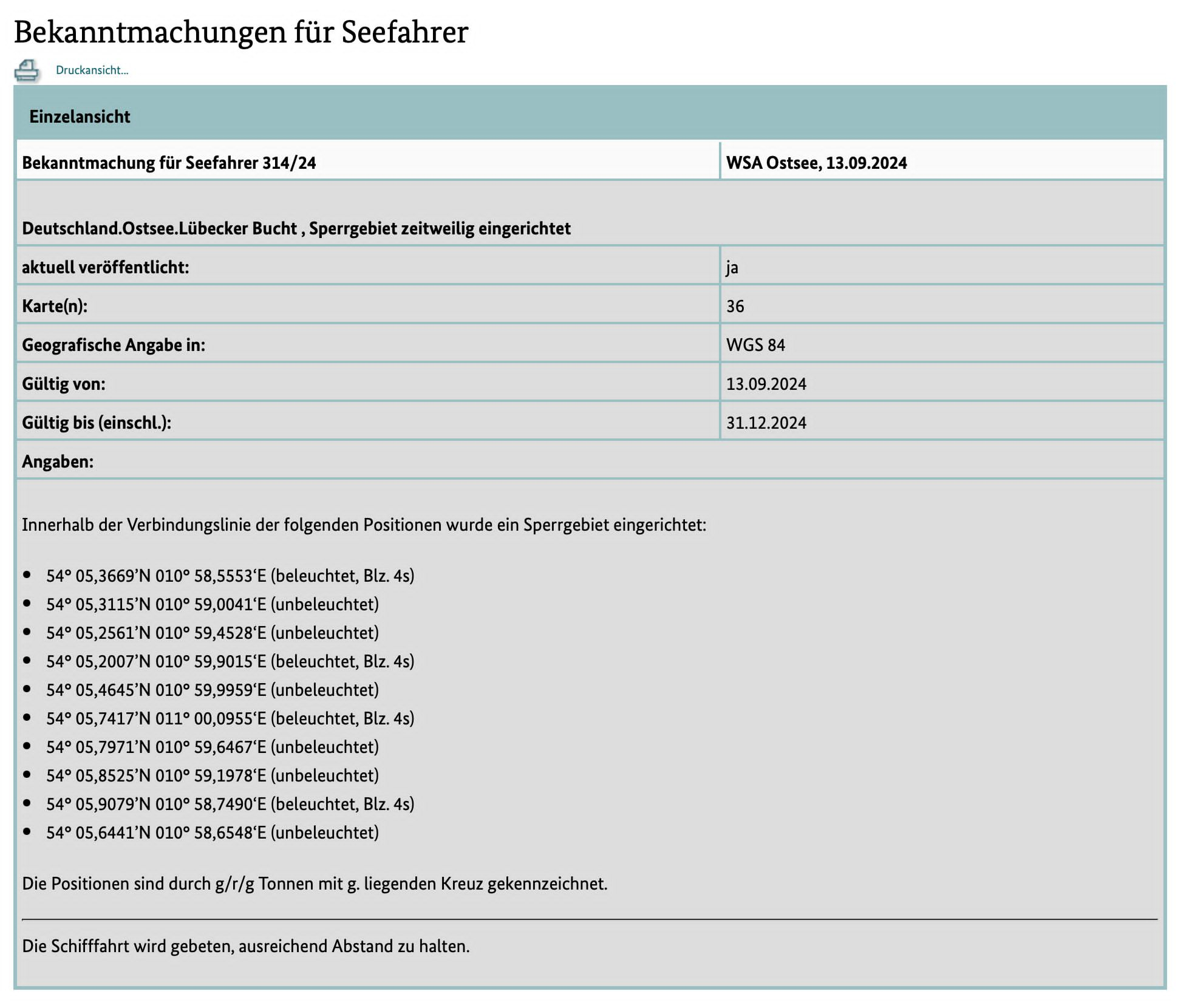 Nachrichtedn für Seefahrer